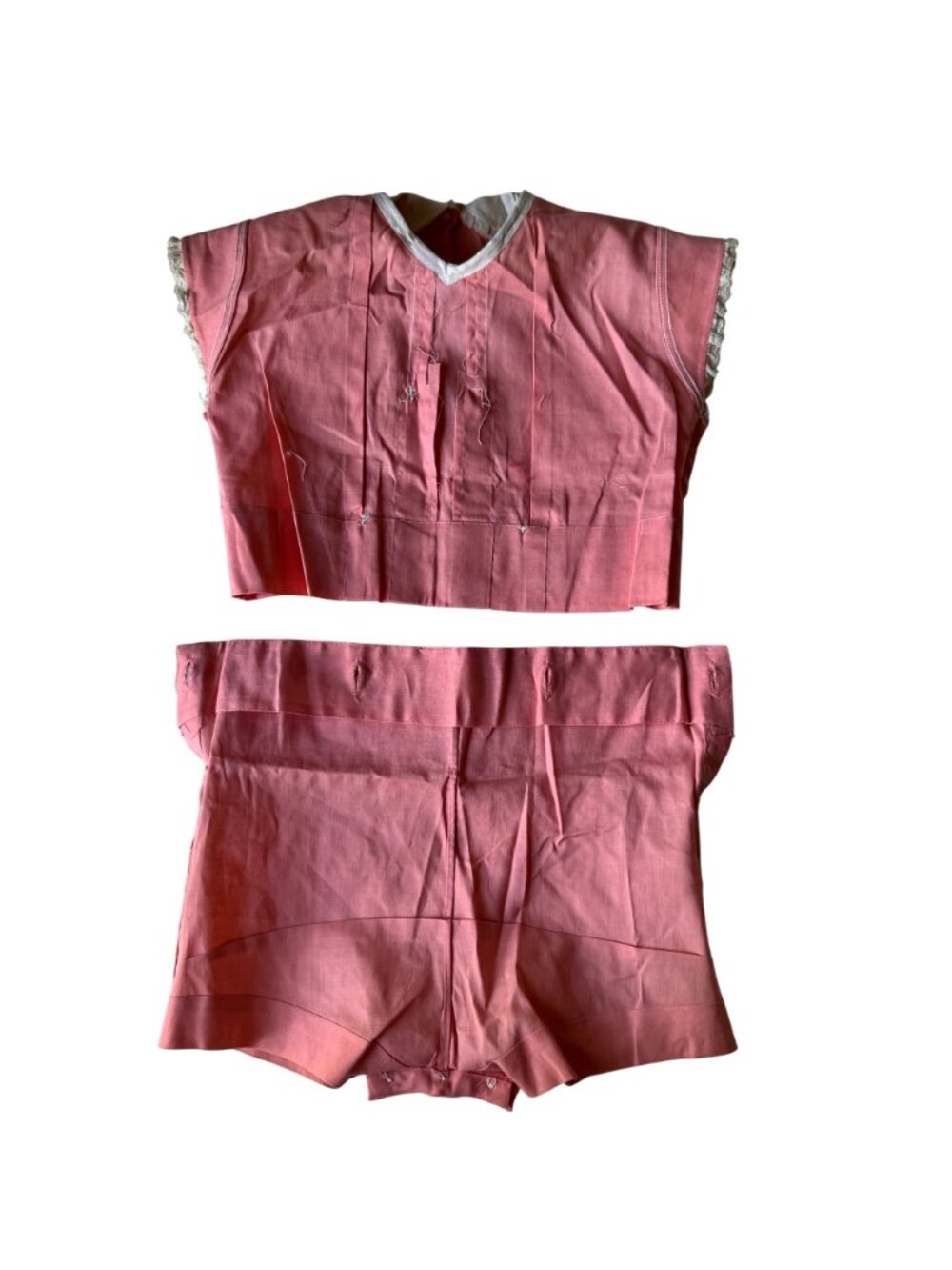 Vintage 1940s Childs Peach Pink Romper Shorts Lace Trim & Buttons 2 Piece - Picture 5 of 15